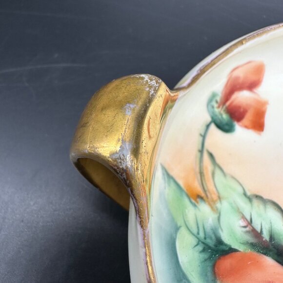 Antique Hand Painted Porcelain Bowl Poppy Red Flowers Gold Gilt Beyer & Boch - Picture 6 of 11